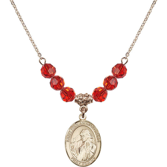 14kt Gold Filled Saint Finnian of Clonard Birthstone Necklace with Ruby Beads - 8308