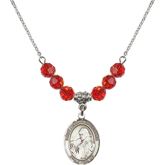 Sterling Silver Saint Finnian of Clonard Birthstone Necklace with Ruby Beads - 8308