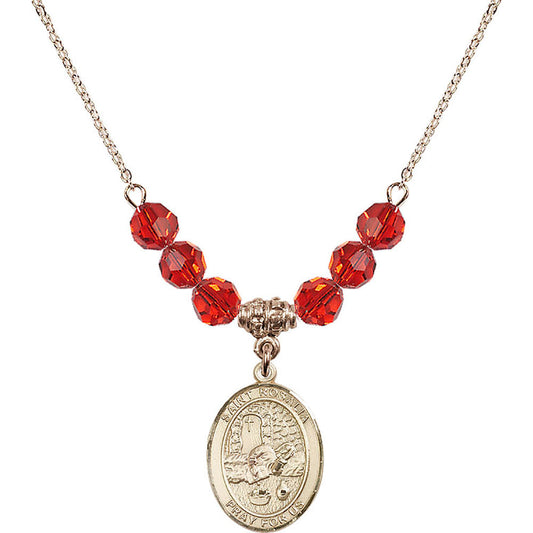 14kt Gold Filled Saint Rosalia Birthstone Necklace with Ruby Beads - 8309