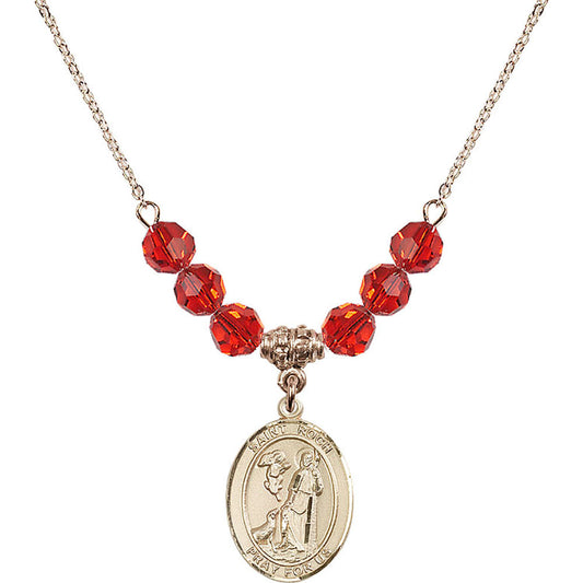 14kt Gold Filled Saint Roch Birthstone Necklace with Ruby Beads - 8310