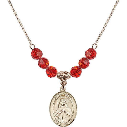 14kt Gold Filled Saint Olivia Birthstone Necklace with Ruby Beads - 8312