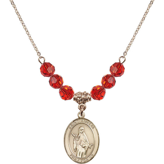 14kt Gold Filled Saint Amelia Birthstone Necklace with Ruby Beads - 8313
