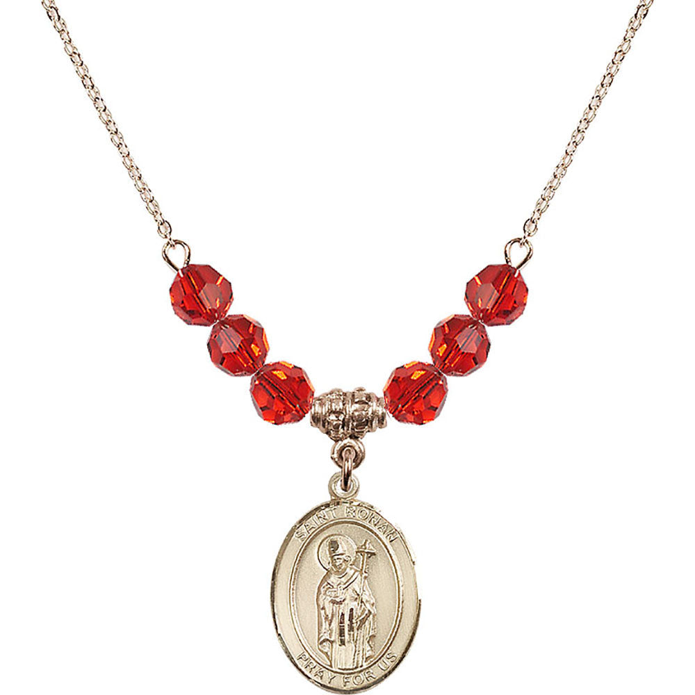 14kt Gold Filled Saint Ronan Birthstone Necklace with Ruby Beads - 8315