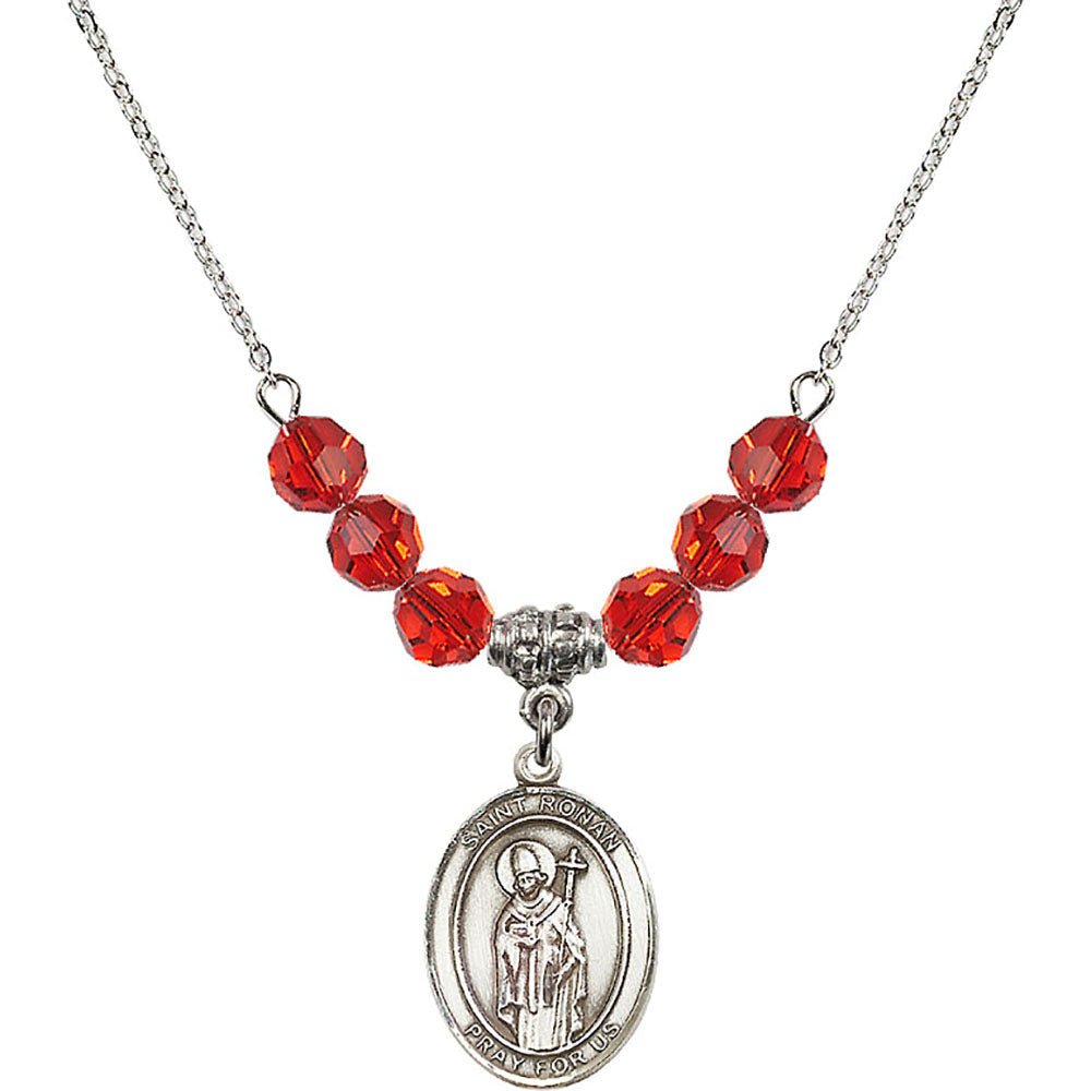 Sterling Silver Saint Ronan Birthstone Necklace with Ruby Beads - 8315