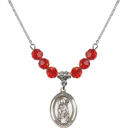 Sterling Silver Saint Ronan Birthstone Necklace with Ruby Beads - 8315