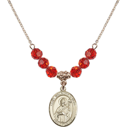 14kt Gold Filled Saint Malachy O'More Birthstone Necklace with Ruby Beads - 8316