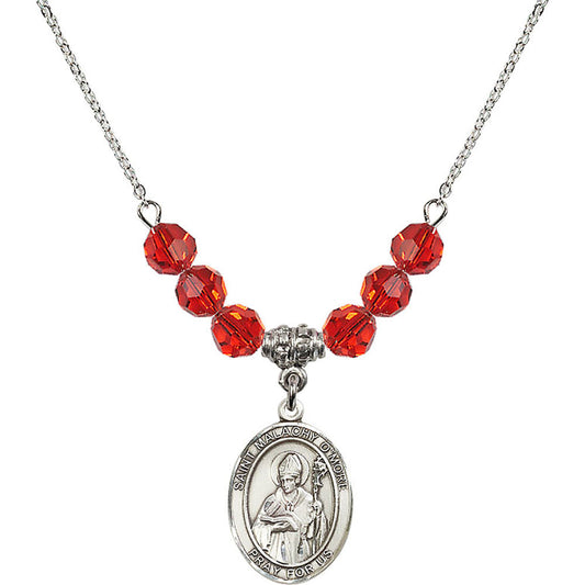 Sterling Silver Saint Malachy O'More Birthstone Necklace with Ruby Beads - 8316