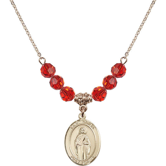 14kt Gold Filled Saint Odilia Birthstone Necklace with Ruby Beads - 8319