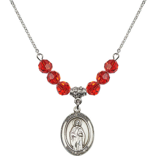 Sterling Silver Saint Odilia Birthstone Necklace with Ruby Beads - 8319