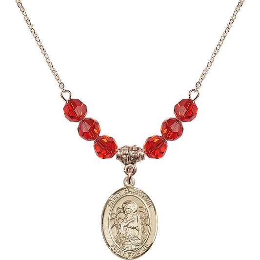 14kt Gold Filled Saint Christina the Astonishing Birthstone Necklace with Ruby Beads - 8320