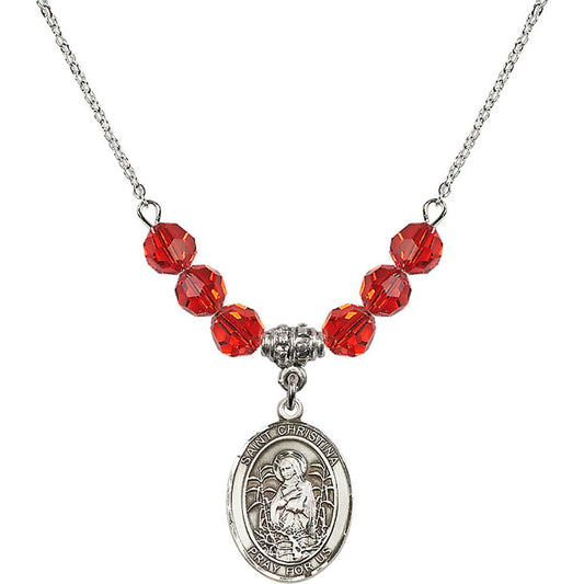 Sterling Silver Saint Christina the Astonishing Birthstone Necklace with Ruby Beads - 8320