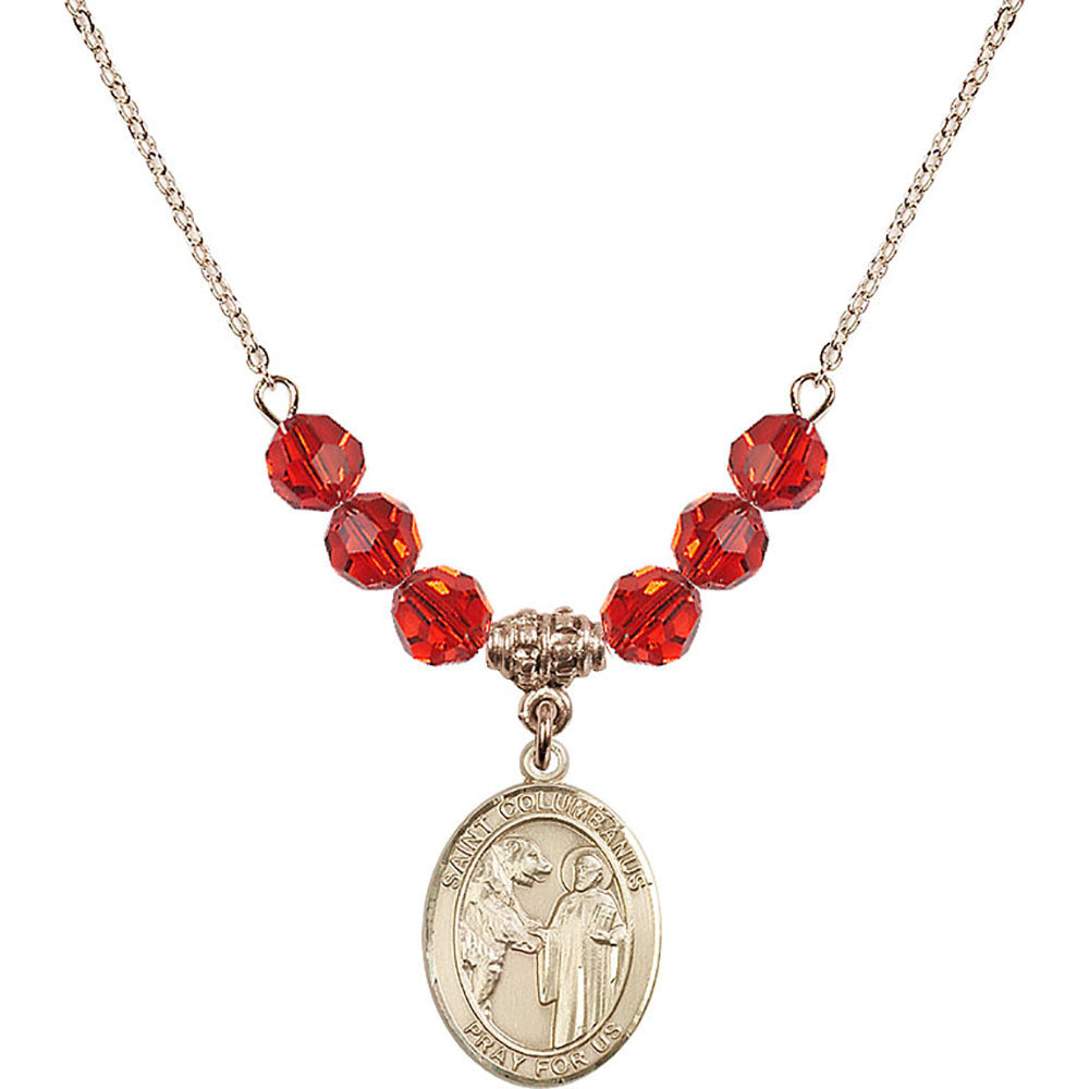 14kt Gold Filled Saint Columbanus Birthstone Necklace with Ruby Beads - 8321