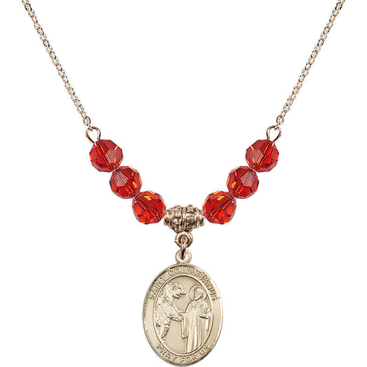 14kt Gold Filled Saint Columbanus Birthstone Necklace with Ruby Beads - 8321