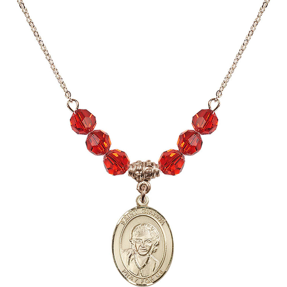 14kt Gold Filled Saint Gianna Beretta Molla Birthstone Necklace with Ruby Beads - 8322