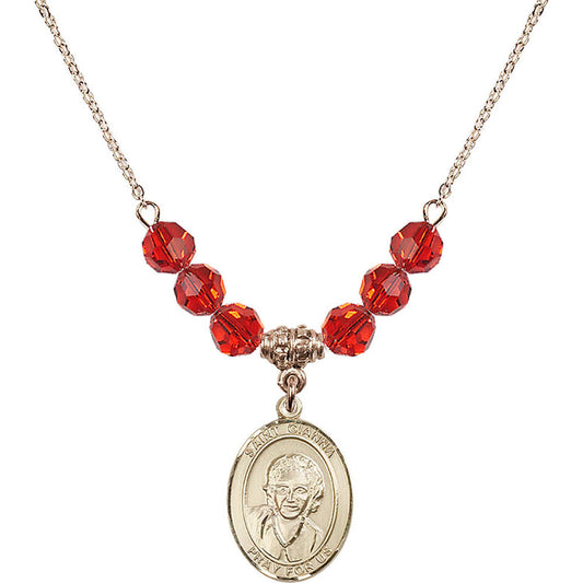 14kt Gold Filled Saint Gianna Beretta Molla Birthstone Necklace with Ruby Beads - 8322