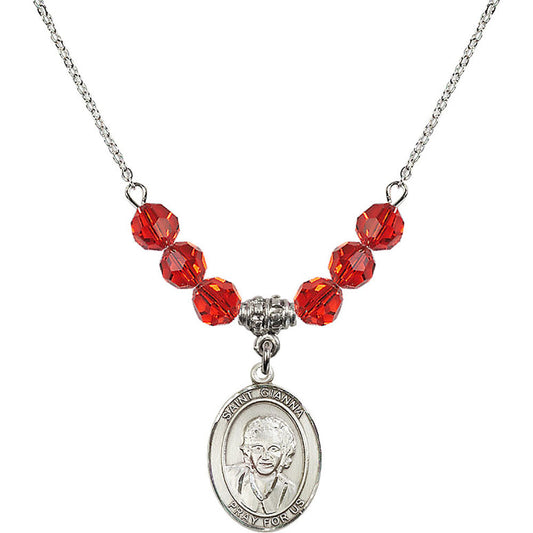Sterling Silver Saint Gianna Beretta Molla Birthstone Necklace with Ruby Beads - 8322