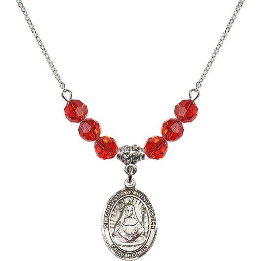Sterling Silver Saint Edburga of Winchester Birthstone Necklace with Ruby Beads - 8324