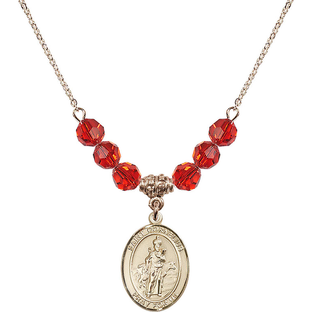 14kt Gold Filled Saint Cornelius Birthstone Necklace with Ruby Beads - 8325