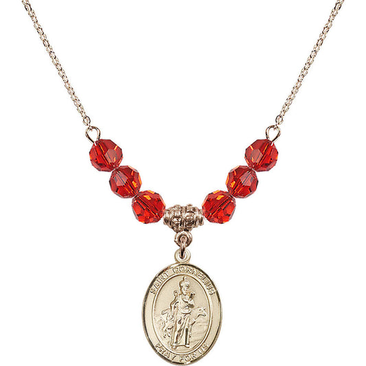 14kt Gold Filled Saint Cornelius Birthstone Necklace with Ruby Beads - 8325