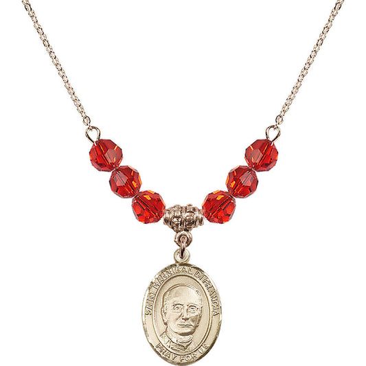 14kt Gold Filled Saint Hannibal Birthstone Necklace with Ruby Beads - 8327
