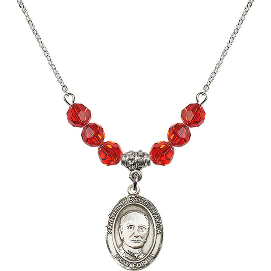 Sterling Silver Saint Hannibal Birthstone Necklace with Ruby Beads - 8327