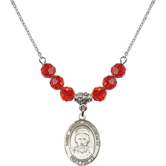 Sterling Silver Saint Joseph Freinademetz Birthstone Necklace with Ruby Beads - 8329