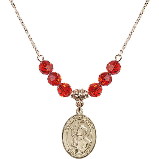 14kt Gold Filled Saint Rene Goupil Birthstone Necklace with Ruby Beads - 8334