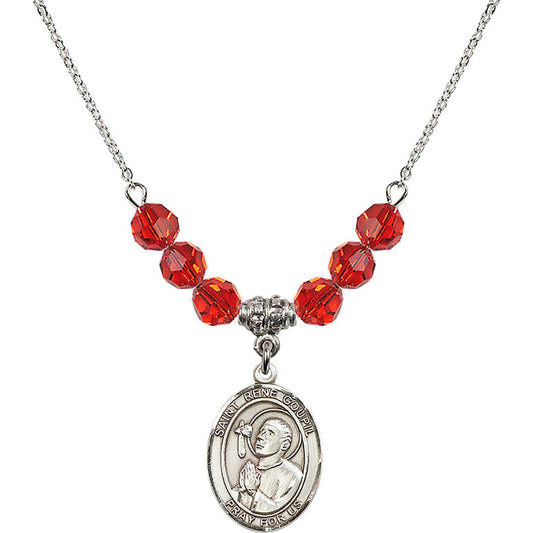 Sterling Silver Saint Rene Goupil Birthstone Necklace with Ruby Beads - 8334