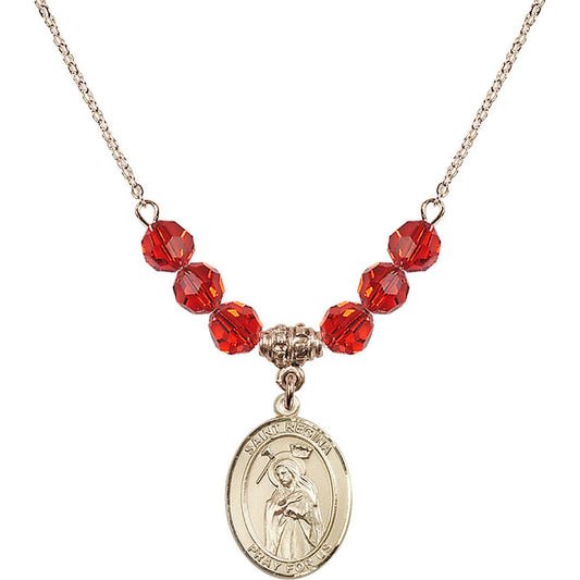 14kt Gold Filled Saint Regina Birthstone Necklace with Ruby Beads - 8335