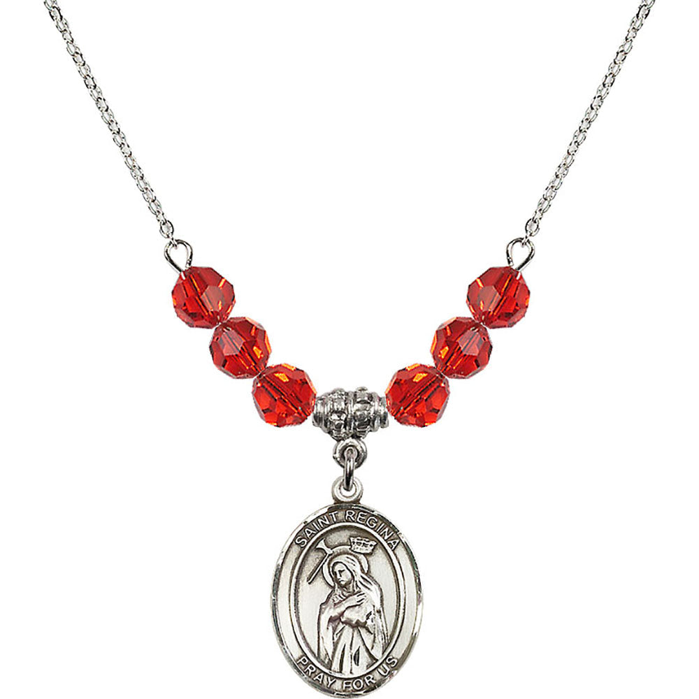 Sterling Silver Saint Regina Birthstone Necklace with Ruby Beads - 8335