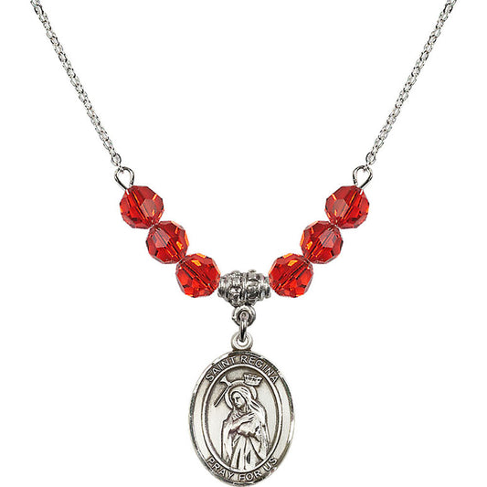 Sterling Silver Saint Regina Birthstone Necklace with Ruby Beads - 8335