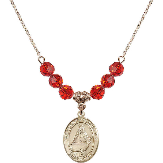 14kt Gold Filled Saint Catherine of Sweden Birthstone Necklace with Ruby Beads - 8336