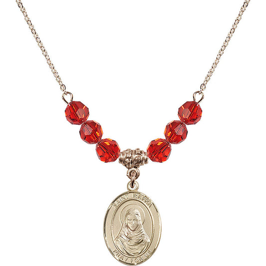 14kt Gold Filled Saint Rafka Birthstone Necklace with Ruby Beads - 8338