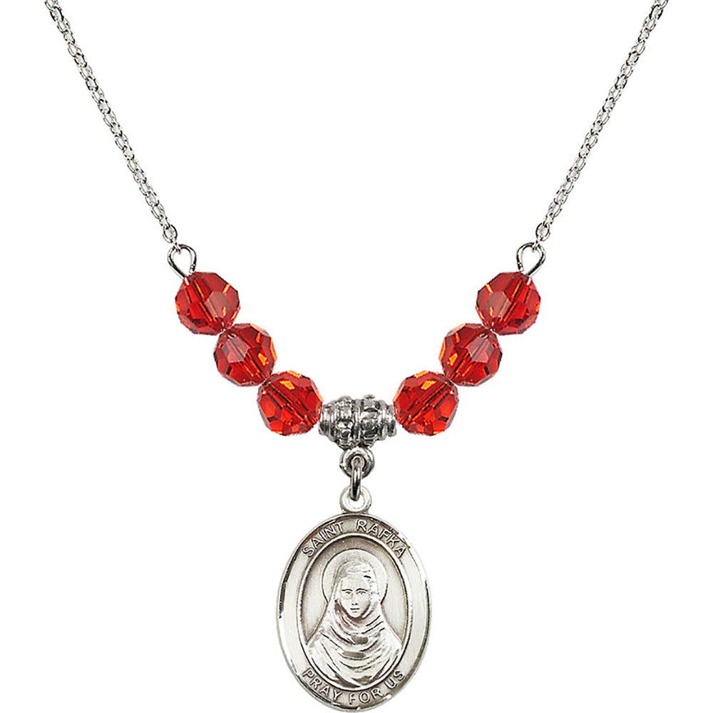 Sterling Silver Saint Rafka Birthstone Necklace with Ruby Beads - 8338