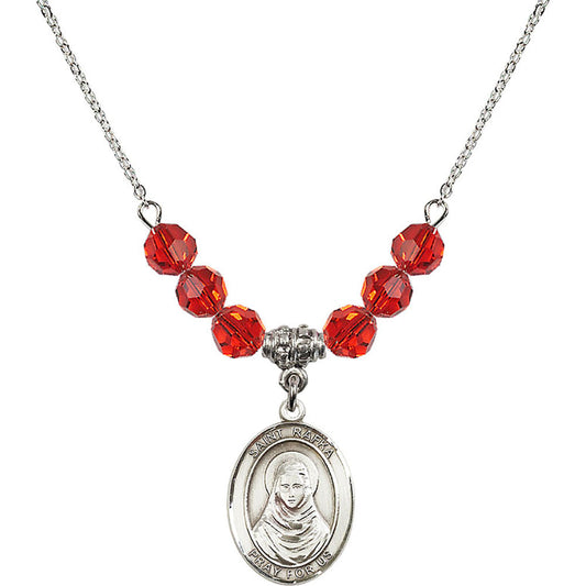 Sterling Silver Saint Rafka Birthstone Necklace with Ruby Beads - 8338