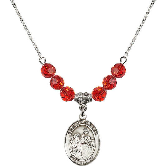 Sterling Silver Saint Nimatullah Birthstone Necklace with Ruby Beads - 8339