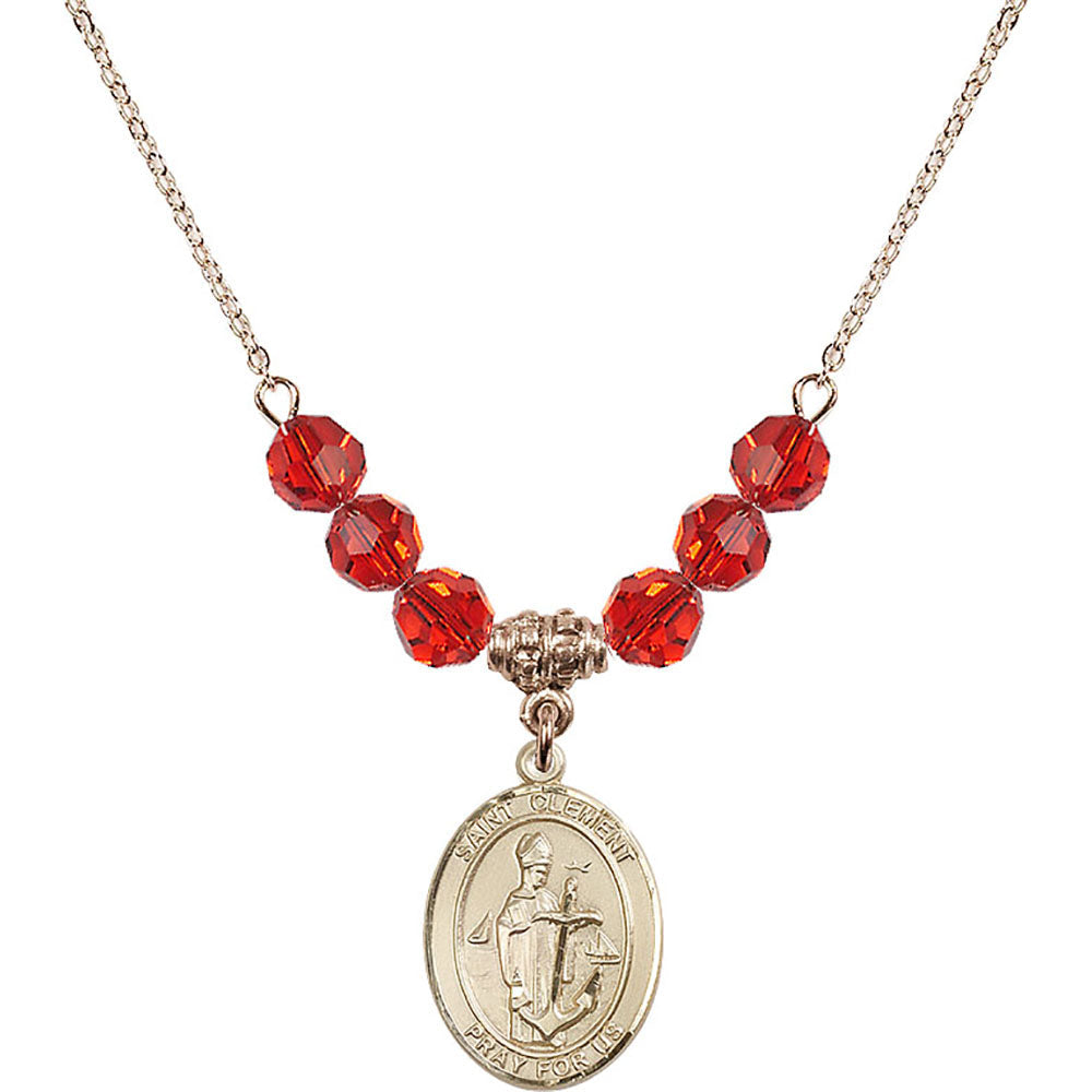 14kt Gold Filled Saint Clement Birthstone Necklace with Ruby Beads - 8340
