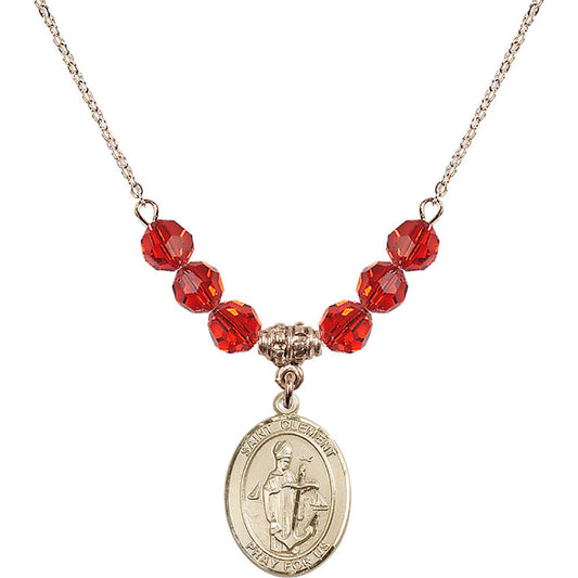 14kt Gold Filled Saint Clement Birthstone Necklace with Ruby Beads - 8340