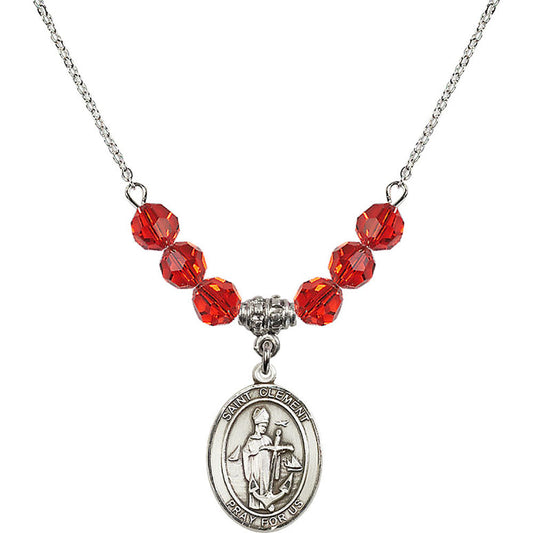 Sterling Silver Saint Clement Birthstone Necklace with Ruby Beads - 8340