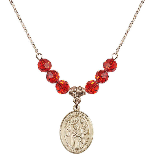 14kt Gold Filled Saint Felicity Birthstone Necklace with Ruby Beads - 8341