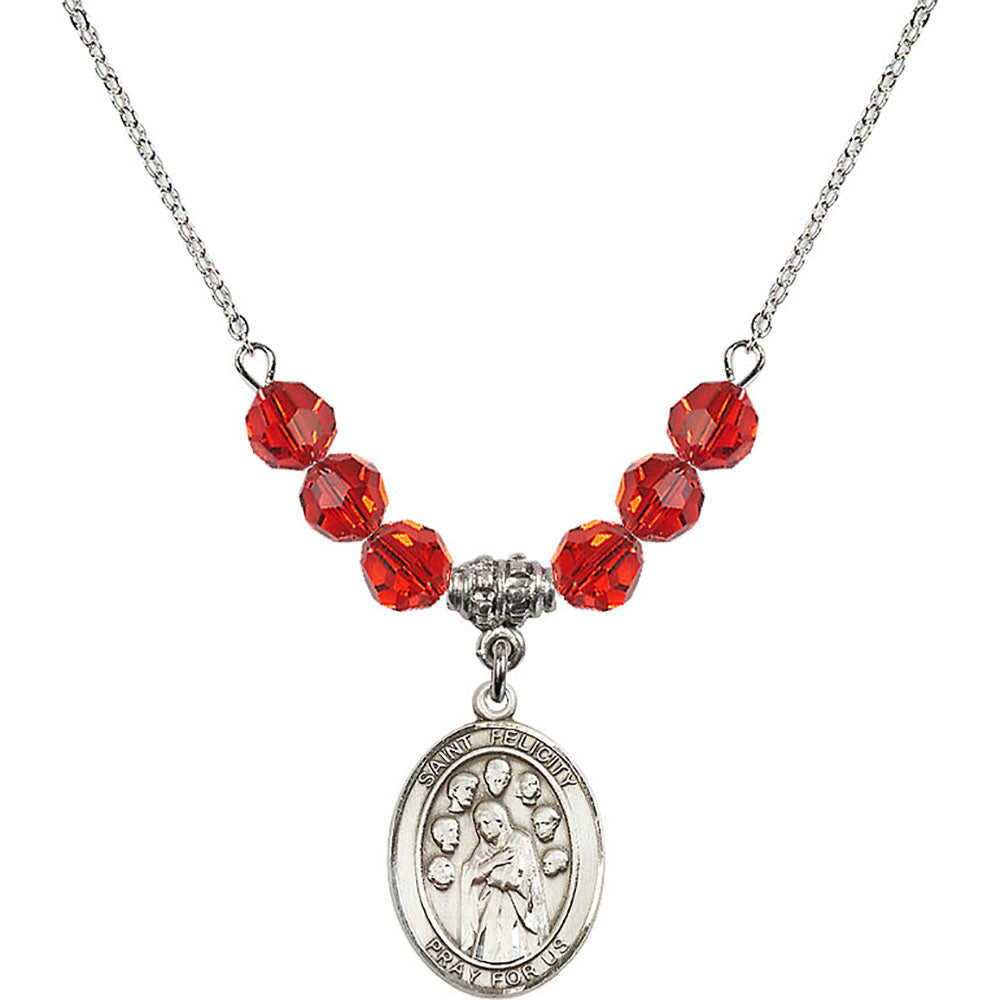 Sterling Silver Saint Felicity Birthstone Necklace with Ruby Beads - 8341