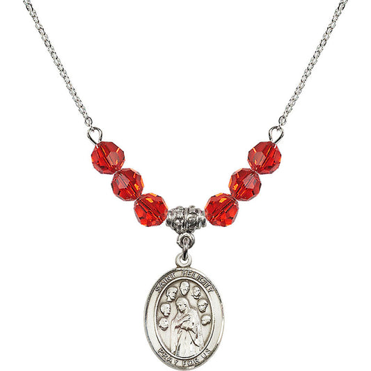Sterling Silver Saint Felicity Birthstone Necklace with Ruby Beads - 8341