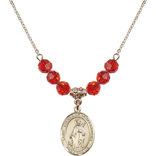 14kt Gold Filled Saint Catherine of Alexandria Birthstone Necklace with Ruby Beads - 8343