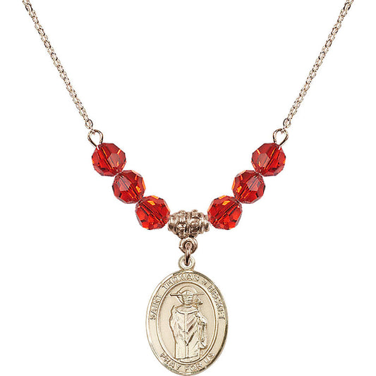 14kt Gold Filled Saint Thomas A Becket Birthstone Necklace with Ruby Beads - 8344