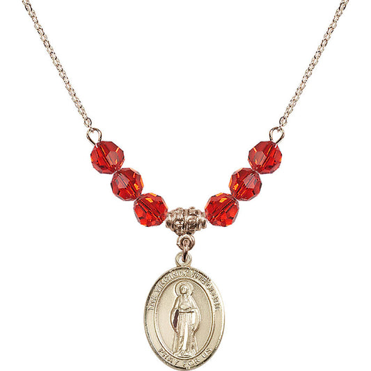 14kt Gold Filled Virgin of the Globe Birthstone Necklace with Ruby Beads - 8345