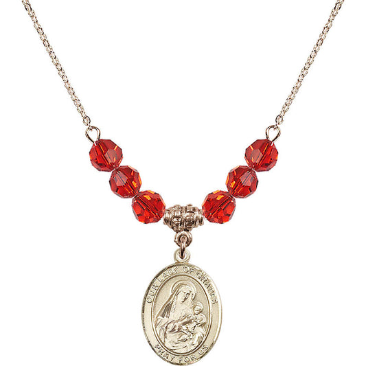 14kt Gold Filled Our Lady of Grapes Birthstone Necklace with Ruby Beads - 8347