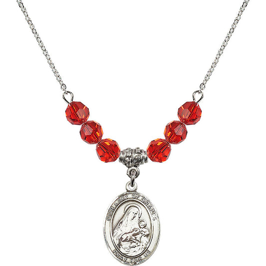 Sterling Silver Our Lady of Grapes Birthstone Necklace with Ruby Beads - 8347