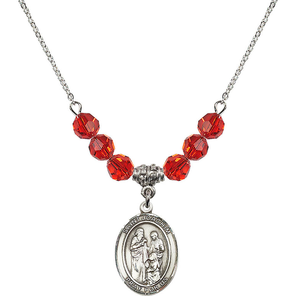 Sterling Silver Saint Joachim Birthstone Necklace with Ruby Beads - 8348