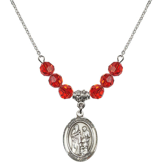 Sterling Silver Saint Joachim Birthstone Necklace with Ruby Beads - 8348