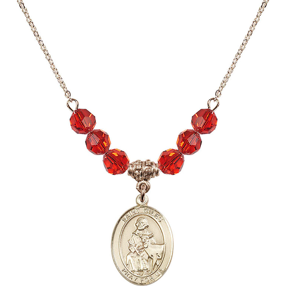 14kt Gold Filled Saint Giles Birthstone Necklace with Ruby Beads - 8349